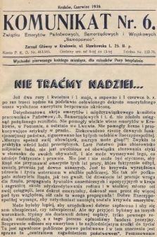 Komunikat Związku Emerytów Państwowych, Samorządowych i Wojskowych „Samopomoc”. 1936, nr 6