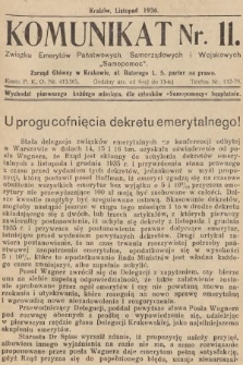 Komunikat Związku Emerytów Państwowych, Samorządowych i Wojskowych „Samopomoc”. 1936, nr 11