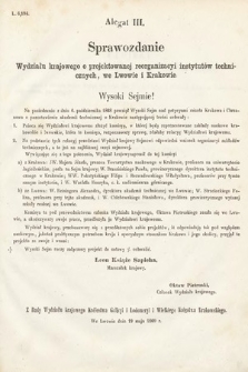 [Kadencja II, sesja III, al. 3] Alegaty do Sprawozdań Stenograficznych z Trzeciej Sesyi Drugiego Peryodu Sejmu Galicyjskiego z roku 1869. Alegat 3