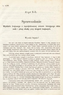 [Kadencja II, sesja III, al. 16] Alegaty do Sprawozdań Stenograficznych z Trzeciej Sesyi Drugiego Peryodu Sejmu Galicyjskiego z roku 1869. Alegat 16