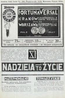 Fortuna Versal : jedyne pismo matrymonialne : świat towarzyski. 1929, nr 100