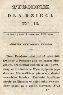 Tygodnik dla Dzieci. 1829, nr 13