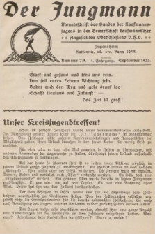 Der Jungmann : Monatschrift des Bundes der Kaufmanns-jugend in der Gewerkschaft Oberschlesiens D.H.V. 1933, nr 7-9