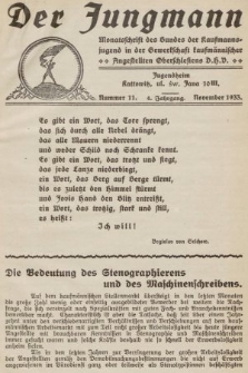 Der Jungmann : Monatschrift des Bundes der Kaufmanns-jugend in der Gewerkschaft Oberschlesiens D.H.V. 1933, nr 11