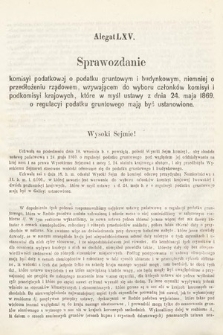 [Kadencja II, sesja III, al. 65] Alegaty do Sprawozdań Stenograficznych z Trzeciej Sesyi Drugiego Peryodu Sejmu Galicyjskiego z roku 1869. Alegat 65