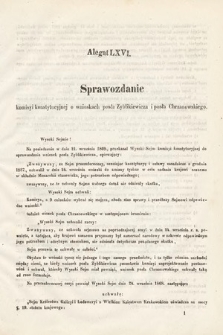 [Kadencja II, sesja III, al. 66] Alegaty do Sprawozdań Stenograficznych z Trzeciej Sesyi Drugiego Peryodu Sejmu Galicyjskiego z roku 1869. Alegat 66