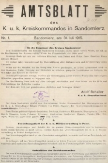 Amtsblatt des K. u. K. Kreiskommandos in Sandomierz. 1915, nr 1