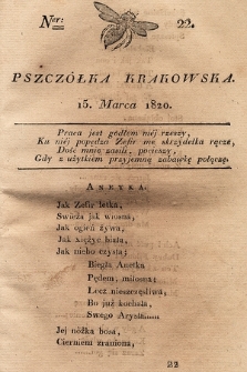 Pszczółka Krakowska. 1820, T.1, nr 22