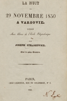 La nuit du 29 novembre 1830 a Varsovie