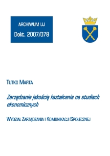 Zarządzanie jakością kształcenia na studiach ekonomicznych