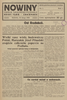 Nowiny : organ skalnego Podhala : Nowy Targ - Zakopane. R. 1, 1928, nr 1