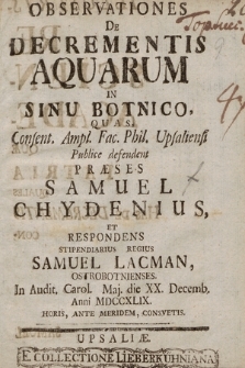 Observationes De Decrementis Aquarum In Sinu Botnico