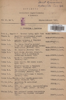Biuletyn Biblioteki Jagiellońskiej w Krakowie. R. 4, 1952, nr 1 styczeń - marzec
