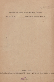 Biuletyn Biblioteki Jagiellońskiej w Krakowie. R. 3, 1951, nr 3-4 październik - grudzień