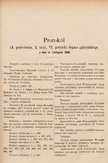 [Kadencja VI, sesja II, pos. 14] Protokół 14. posiedzenia 2. sesyi, VI. peryodu Sejmu galicyjskiego