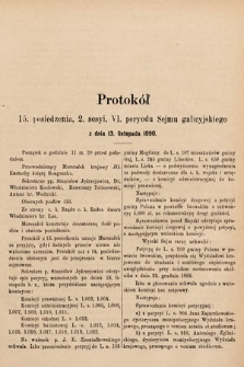 [Kadencja VI, sesja II, pos. 15] Protokół 15. posiedzenia 2. sesyi, VI. peryodu Sejmu galicyjskiego