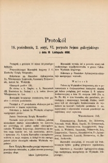 [Kadencja VI, sesja II, pos. 18] Protokół 18. posiedzenia 2. sesyi, VI. peryodu Sejmu galicyjskiego