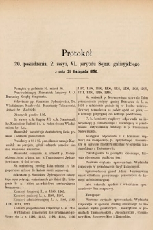 [Kadencja VI, sesja II, pos. 20] Protokół 20. posiedzenia 2. sesyi, VI. peryodu Sejmu galicyjskiego