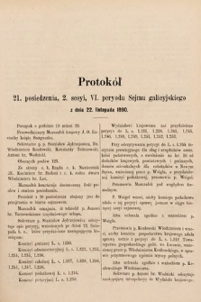 [Kadencja VI, sesja II, pos. 21] Protokół 21. posiedzenia 2. sesyi, VI. peryodu Sejmu galicyjskiego