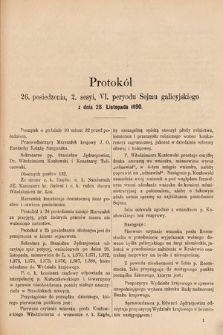 [Kadencja VI, sesja II, pos. 26] Protokół 26. posiedzenia 2. sesyi, VI. peryodu Sejmu galicyjskiego