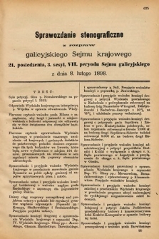 [Kadencja VII, sesja III, pos. 21] Sprawozdanie Stenograficzne z Rozpraw Galicyjskiego Sejmu Krajowego. 21. Posiedzenie 3. Sesyi VII. Peryodu Sejmu Galicyjskiego