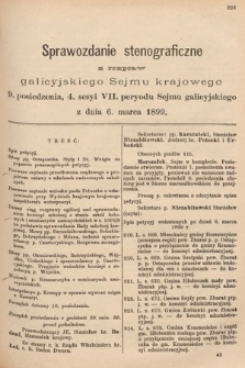 [Kadencja VII, sesja IV, pos. 9] Sprawozdanie Stenograficzne z Rozpraw Galicyjskiego Sejmu Krajowego. 9. Posiedzenie 4. Sesyi VII. Peryodu Sejmu Galicyjskiego