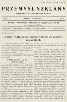 Przemysł Szklany : czasopismo Związku Hut Szklanych w Polsce. 1935, nr 4