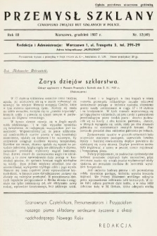 Przemysł Szklany : czasopismo Związku Hut Szklanych w Polsce. 1937, nr 12