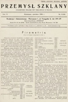 Przemysł Szklany : czasopismo Związku Hut Szklanych w Polsce. 1938, nr 6