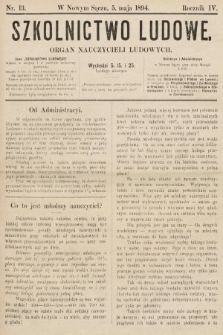 Szkolnictwo Ludowe : organ nauczycieli ludowych. 1894, nr 13