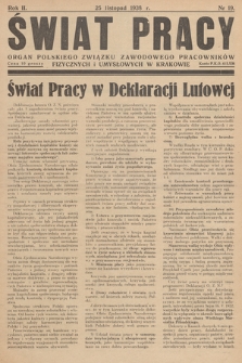 Świat Pracy : organ Polskiego Związku Zawodowego Pracowników Fizycznych i Umysłowych w Krakowie. R. 2. 1938, nr 19