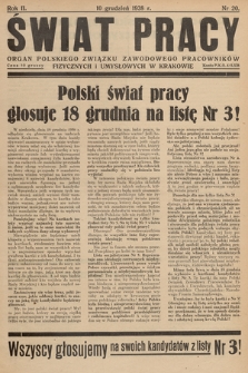 Świat Pracy : organ Polskiego Związku Zawodowego Pracowników Fizycznych i Umysłowych w Krakowie. R. 2. 1938, nr 20