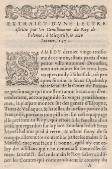 Extraict D'Vne Lettre escritte par vn Gentilhomme du Roy de Polonne à Miezerich, le xxv Ianuier