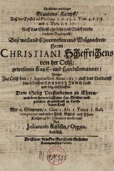 Christlicher und seliger Glaubens-Kampff, Auß der Epistel ad Philipp. Bassus Generalis