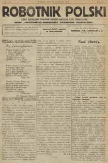 Robotnik Polski : pismo poświęcone sprawom chrześcijańskiego ludu pracującego. R. 2, 1919, nr 15