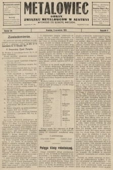 Metalowiec : organ Związku Metalowców w Austryi. R. 5. 1911, nr 35