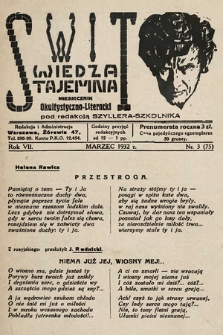 Świt : wiedza tajemna : miesięcznik okultystyczno-literacki. 1932, nr 3