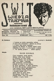 Świt : wiedza tajemna : miesięcznik okultystyczno-literacki. 1932, nr 4