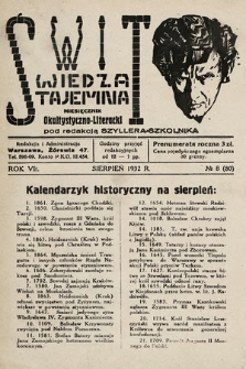 Świt : wiedza tajemna : miesięcznik okultystyczno-literacki. 1932, nr 8