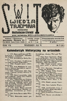 Świt : wiedza tajemna : miesięcznik okultystyczno-literacki. 1932, nr 9