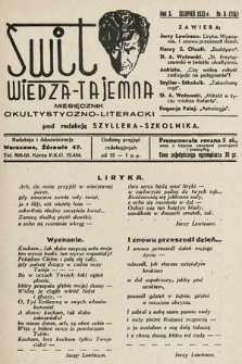 Świt : wiedza tajemna : miesięcznik okultystyczno-literacki. 1935, nr 8
