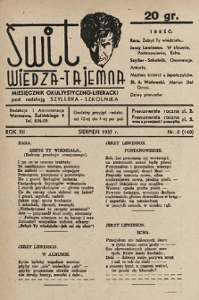 Świt : wiedza tajemna : miesięcznik okultystyczno-literacki. 1937, nr 8