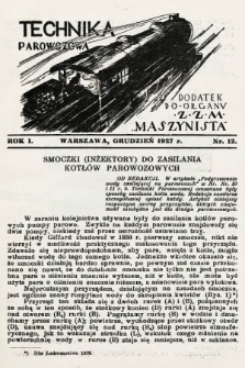 Technika Parowozowa : dodatek do organu Z.Z.M. „Maszynista”. 1927, nr 12