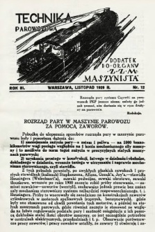 Technika Parowozowa : dodatek do organu Z.Z.M. „Maszynista”. 1929, nr 12