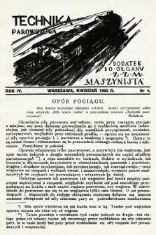 Technika Parowozowa : dodatek do organu Z.Z.M. „Maszynista”. 1930, nr 4