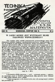 Technika Parowozowa : dodatek do organu Z.Z.M. „Maszynista”. 1930, nr 8