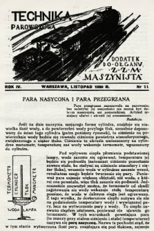 Technika Parowozowa : dodatek do organu Z.Z.M. „Maszynista”. 1930, nr 11