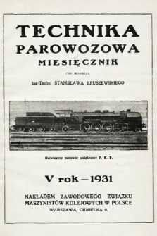 Technika Parowozowa : dodatek do organu Z.Z.M. „Maszynista”. 1931, spis rzeczy