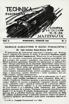 Technika Parowozowa : dodatek do organu Z.Z.M. „Maszynista”. 1931, nr 8