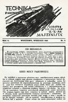 Technika Parowozowa : dodatek do organu Z.Z.M. „Maszynista”. 1931, nr 9
